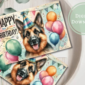 German Shepherd Birthday Card Fun Printable Digital Download Greeting Gift for Dog Lovers