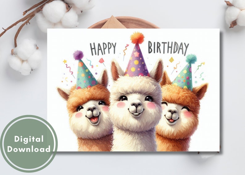 Alpaca Birthday Card Printable Digital Download Greeting Gift for ...