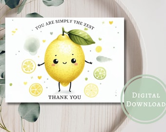 Lemon Thank You Card, Watercolor Printable (Digital Download)