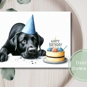 Schwarzer Labrador Retriever Geburtstagskarte Printable Digital Download Grußgeschenk für Hundeliebhaber