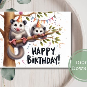 Cartão de aniversário engraçado de gambá para impressão digital para download Cartão de felicitações para amantes de animais