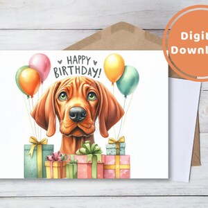 Carte d'anniversaire Vizsla, mignon cadeau de voeux imprimable en téléchargement numérique pour les amoureux des chiens