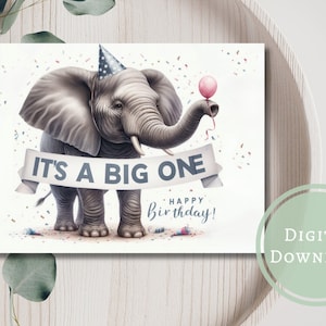 Jolie carte d'anniversaire d'éléphant à imprimer, cadeau de voeux pour les amoureux des animaux