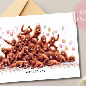 Crazy Monkey Geburtstagskarte Lustig Printable Digital Download Grußgeschenk für Tierliebhaber