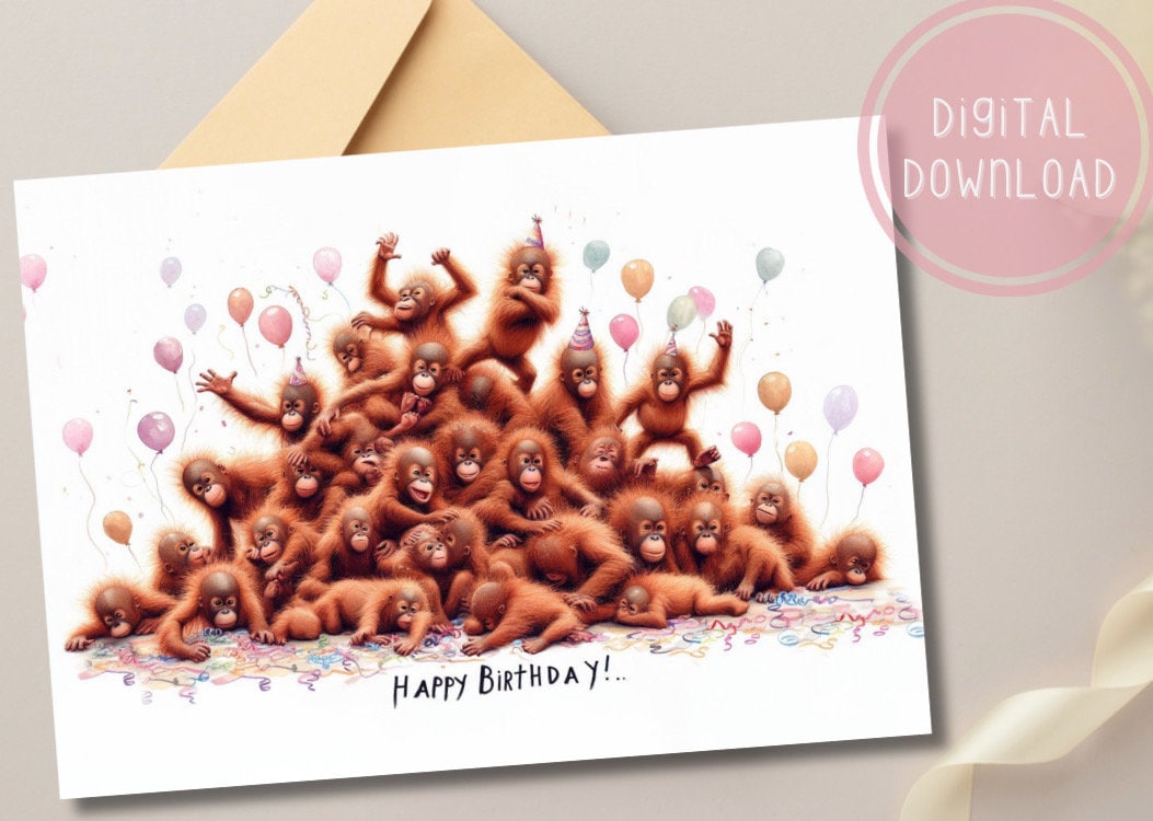 Twizler - Biglietto di auguri di compleanno per bambini con scimmia e occhi finiti a mano, biglietto di compleanno per bambini, biglietto di compleanno per bambine