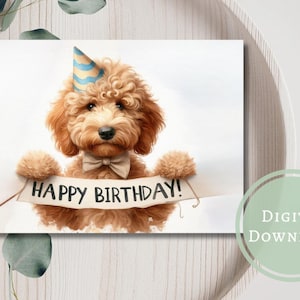 Adorable carte d'anniversaire Golden Doodle imprimable en téléchargement numérique, cadeau de voeux pour les amoureux des chiens