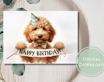 Adorable Golden Doodle Birthday Card Printable Digital Download Greeting Gift for Dog Lovers