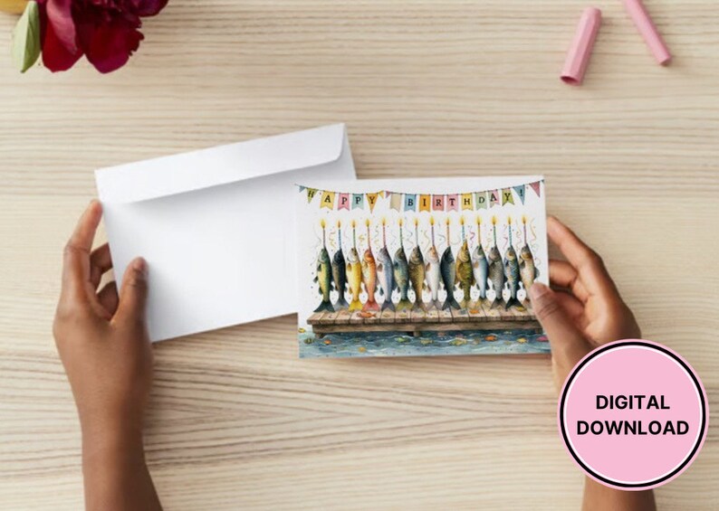 Fishing Birthday Card Printable Fish Digital Download Greeting Gift for ...