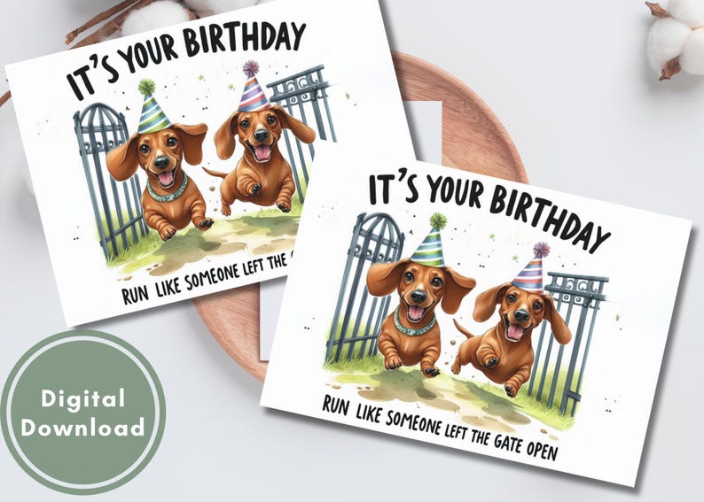Funny Dachshund Birthday Card Silly Printable Digital Download Greeting ...