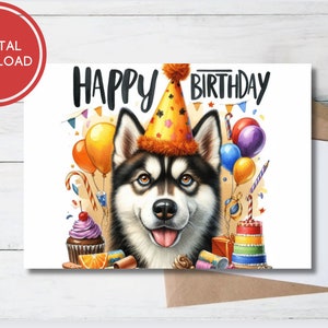 Husky Verjaardagskaart Digitale download Hondenwenskaarten Cadeau-idee voor hondenliefhebbers