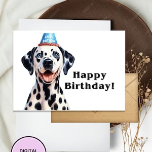 Dalmatische verjaardagskaart Leuke afdrukbare digitale download wenskaart voor hondenliefhebbers