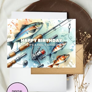 Biglietto d'auguri a tema pesce, stampabile, digitale, da scaricare, idea regalo per papà/per lui