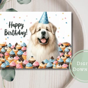 Jolie carte d'anniversaire des Grandes Pyrénées imprimable en téléchargement numérique, cadeau de voeux pour les amoureux des chiens