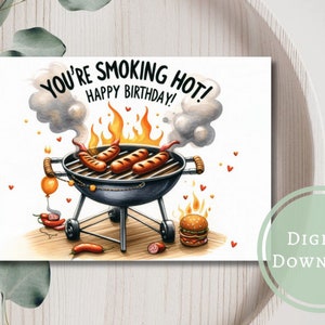 Cartão de aniversário engraçado para churrasco, impressão digital, download, presente de saudação para homens