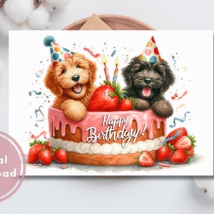 Cute Golden Doodle Birthday Card Printable Digital Download Greeting Gift for Dog Lovers
