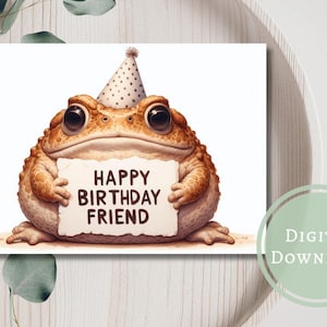 Carte d'anniversaire drôle de crapaud imprimable en téléchargement numérique, cadeau de voeux pour les amoureux des animaux