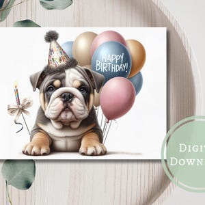 Cute Bulldog Birthday Card Printable Puppy Digital Download Greeting Gift for Dog Lovers