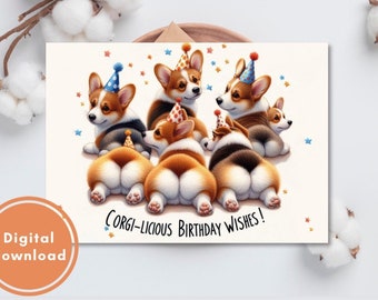Cute Corgi Birthday Card Printable Digital Download Greeting Gift for Dog Lovers