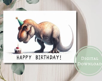 Fun T-Rex Birthday Card Printable Digital Download Greeting Gift for Kids
