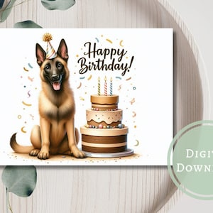 Belgische Malinois Geburtstagskarte - Sofortiger Digital Download Druckbares Grußgeschenk für Hundeliebhaber