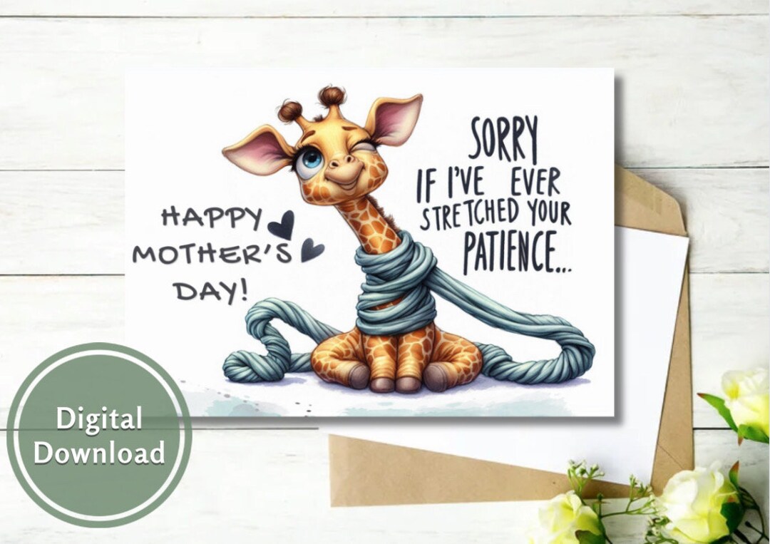 Giraffe Mothers Day Card Printable Digital Download Greeting Gift for Mom - Etsy