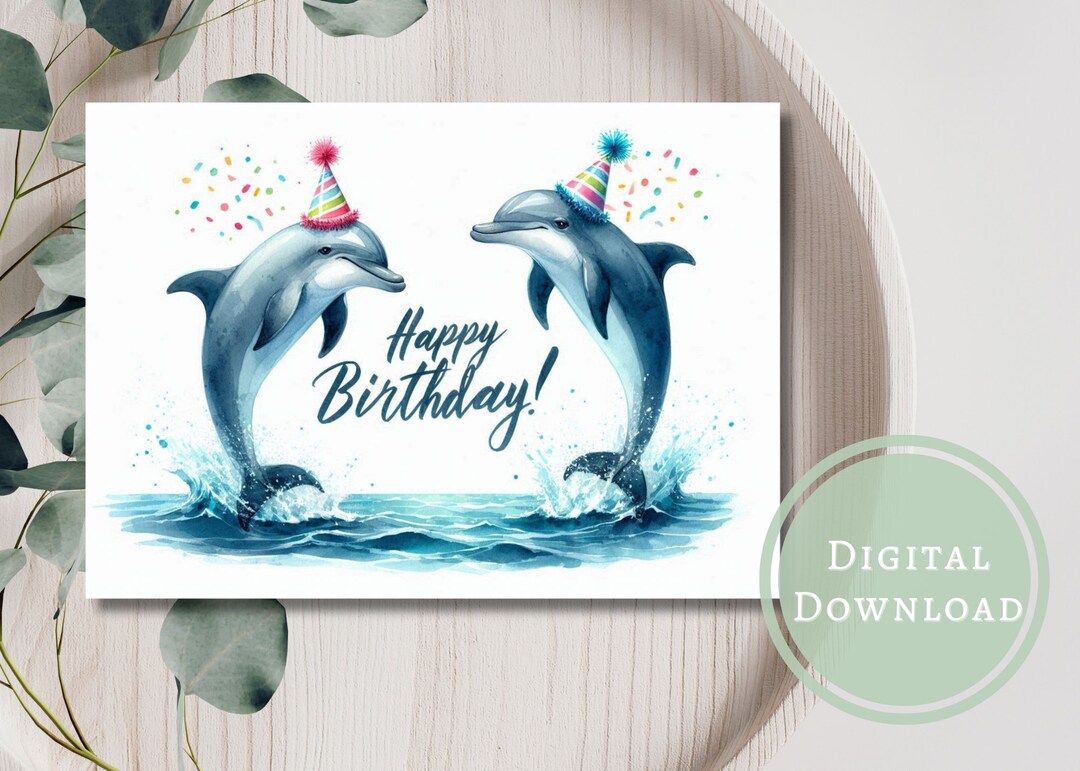 Dolphin Birthday Card Printable Digital Download Greeting Gift for ...