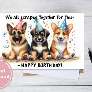Grappige verjaardagskaart afdrukbare puppy digitale download wenskaart voor hondenliefhebbers