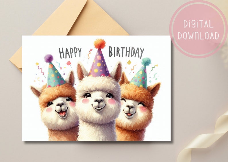 Alpaca Birthday Card Printable Digital Download Greeting Gift for ...