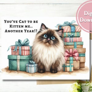 Carte d'anniversaire chat drôle imprimable téléchargement numérique Idée cadeau mignon voeux
