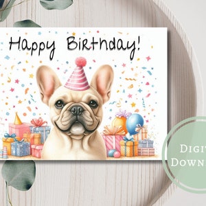 French Bulldog Birthday Card Printable Digital Download Greeting Gift for Dog Lovers
