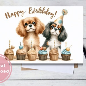 Cavalier King Charles Spaniël verjaardagskaart afdrukbare digitale download wenskaart voor hondenliefhebbers