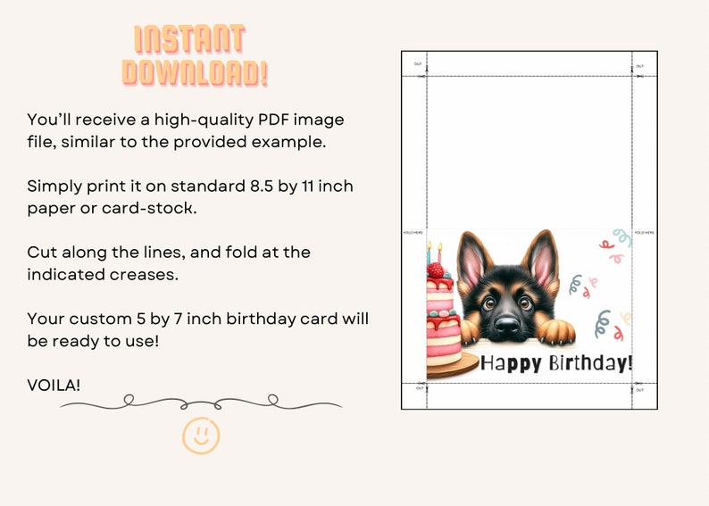 Cute German Shepherd Birthday Card Printable Puppy Greeting Gift for Dog Lovers zdjęcie 9