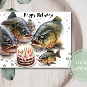 Carte d'anniversaire poisson drôle imprimable en téléchargement numérique, cadeau de voeux pour les pêcheurs / pour les amoureux des animaux