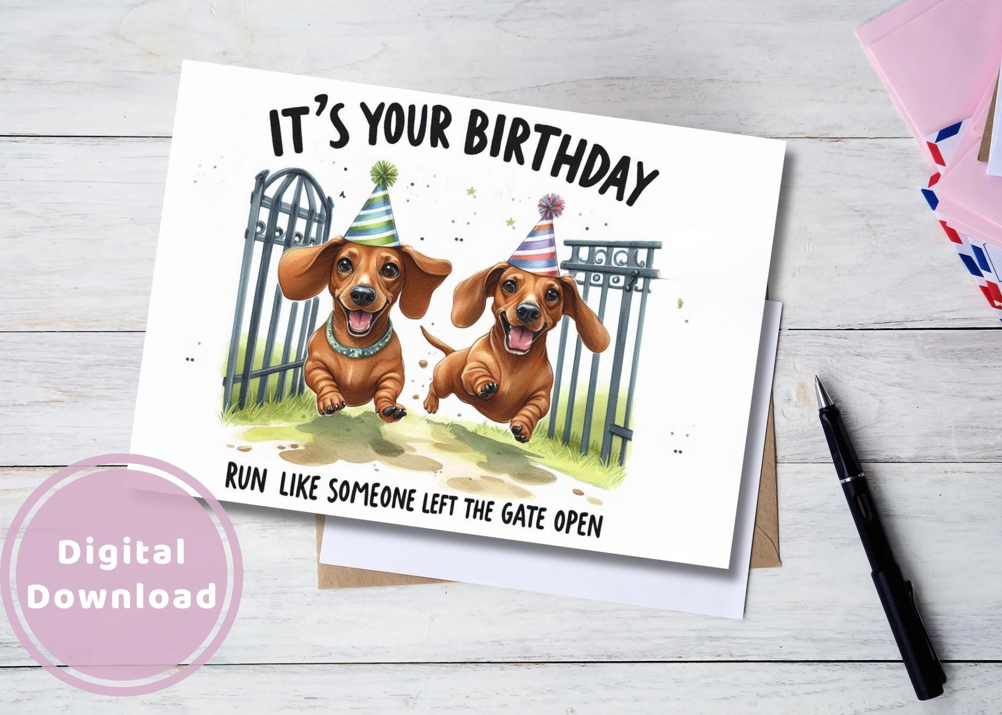 Funny Dachshund Birthday Card Silly Printable Digital Download Greeting ...