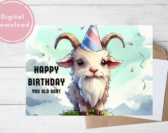 Funny Billy Goat Birthday Printable Digital Download Greeting Card, Gift for Animal Lovers