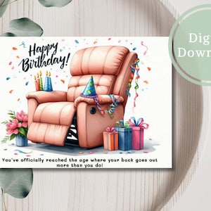 Funny Armchair Birthday Card: Humorous Printable Gift (Digital Download)