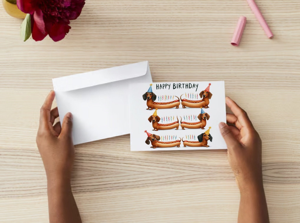 Dachshund Birthday Card Hotdog Printable Digital Download Greeting Gift ...