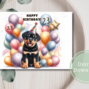 23. Geburtstagskarte niedlicher Hund druckbarer digitaler Download Grußgeschenk für Hundeliebhaber an dreiundzwanzig