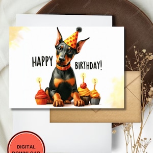 Dobermann Geburtstagskarte Printable Digital Download Hund Grußkarten