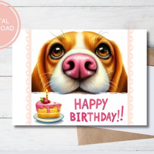 Beagle Puppy Birthday Card - Funny Digital Download Greeting Cards for Dog Lovers