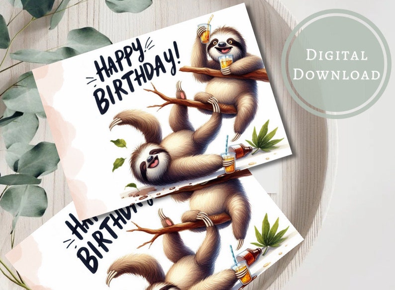 Funny Sloth Birthday Card Printable Digital Download Greeting Gift For funny-sloth-birthday-card-printable-digital-download-greeting-gift-for