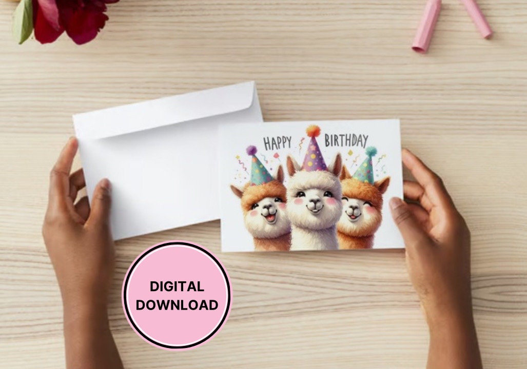 Alpaca Birthday Card Printable Digital Download Greeting Gift for ...