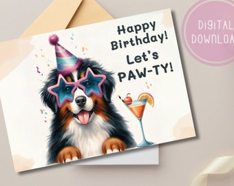 Bernese Mountain Dog Birthday Card Cute Printable Greeting for Dog Lovers