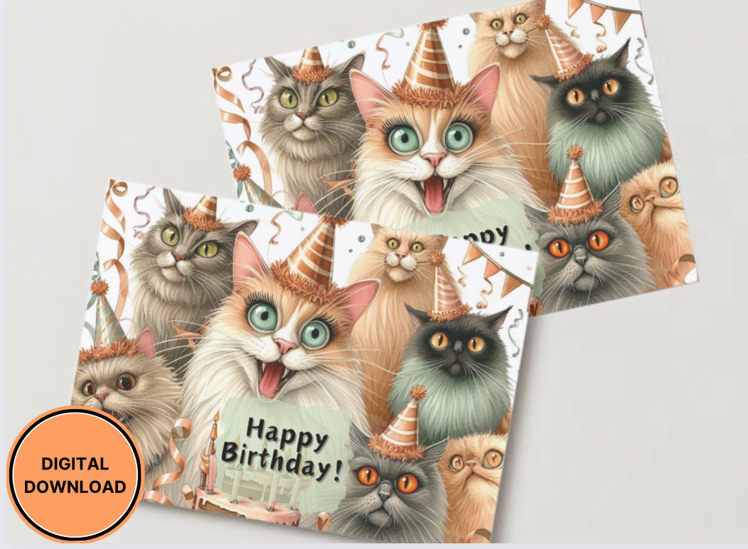 Funny Birthday Card Printable Digital Download Greeting Gift for Cat ...