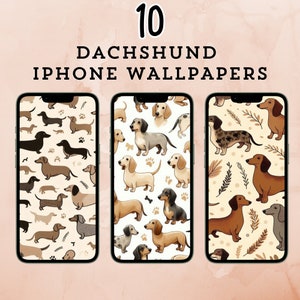 Set of 10 Dachshund IPhone Wallpapers, Digital Download Puppy Phone Backgrounds for Dog Lovers