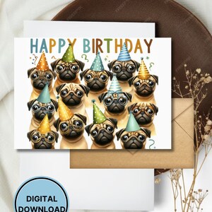 Silly Pug Birthday Card Printable Puppy Digital Download Greeting Gift for Dog Lovers