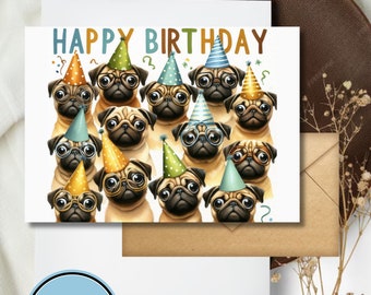 Silly Pug Birthday Card Printable Puppy Digital Download Greeting Gift for Dog Lovers