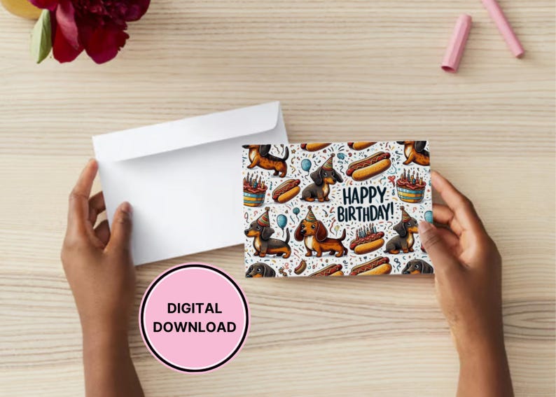 Funny Dachshund Birthday Card Digital Download Dog Greeting Cards ...