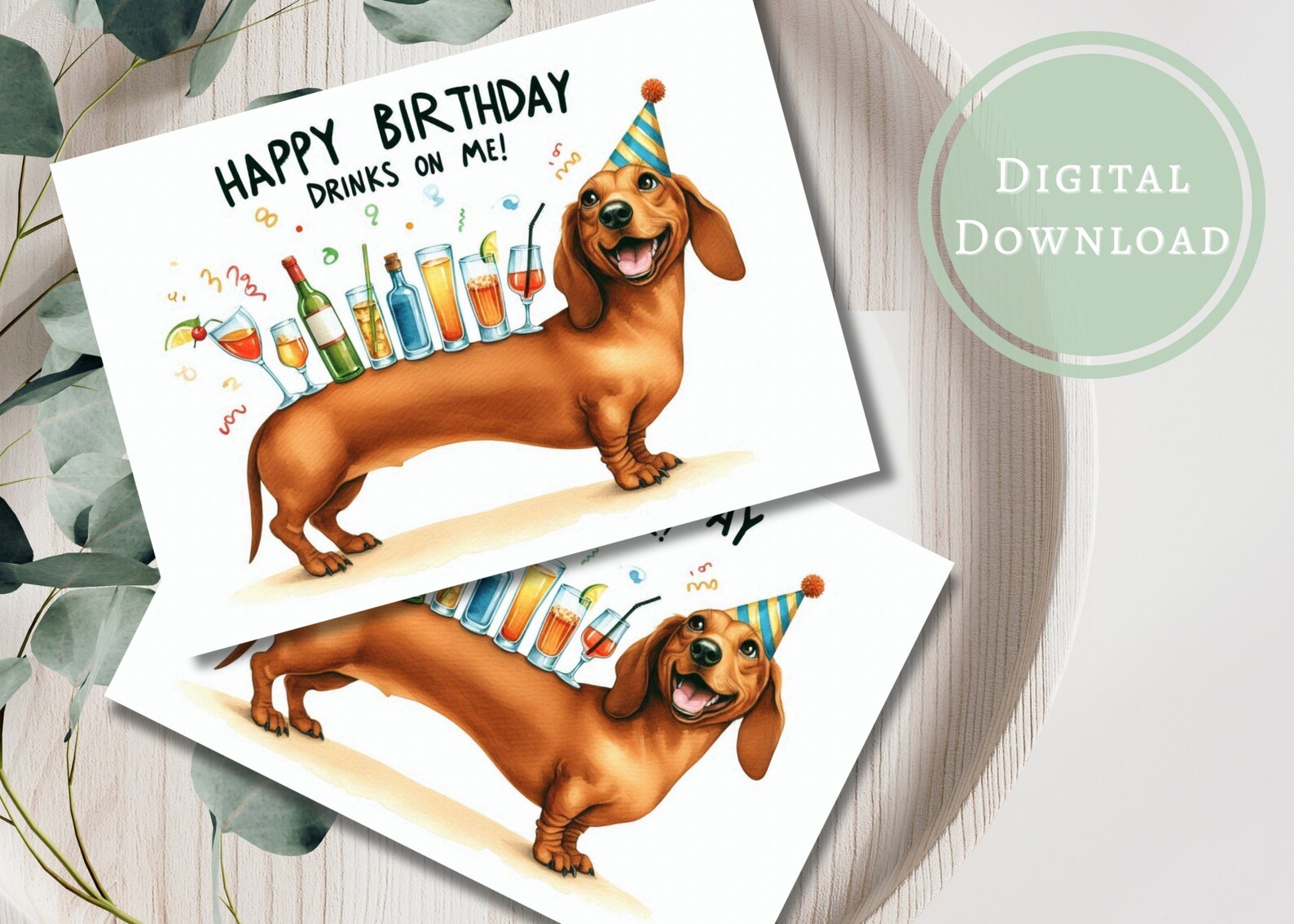 Funny Dachshund Birthday Card Digital Download Printable Greeting Gift ...