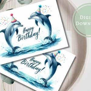 Dolphin Birthday Card Printable Digital Download Greeting Gift for ...
